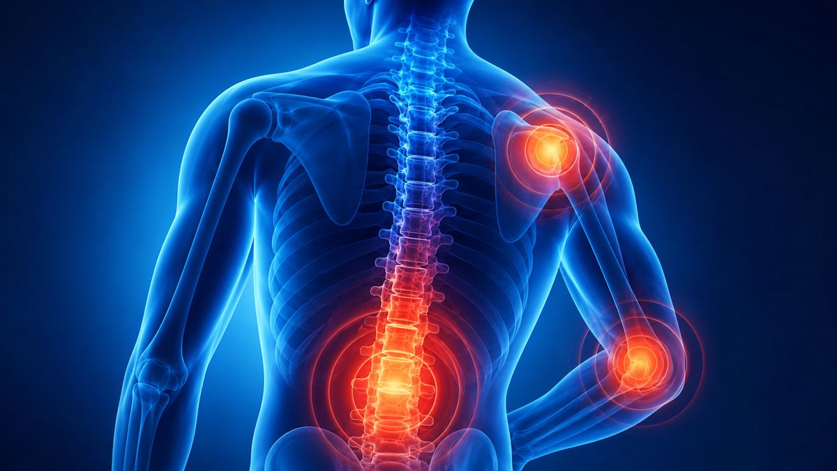 Medical illustration of spine and joint pain for pain management services